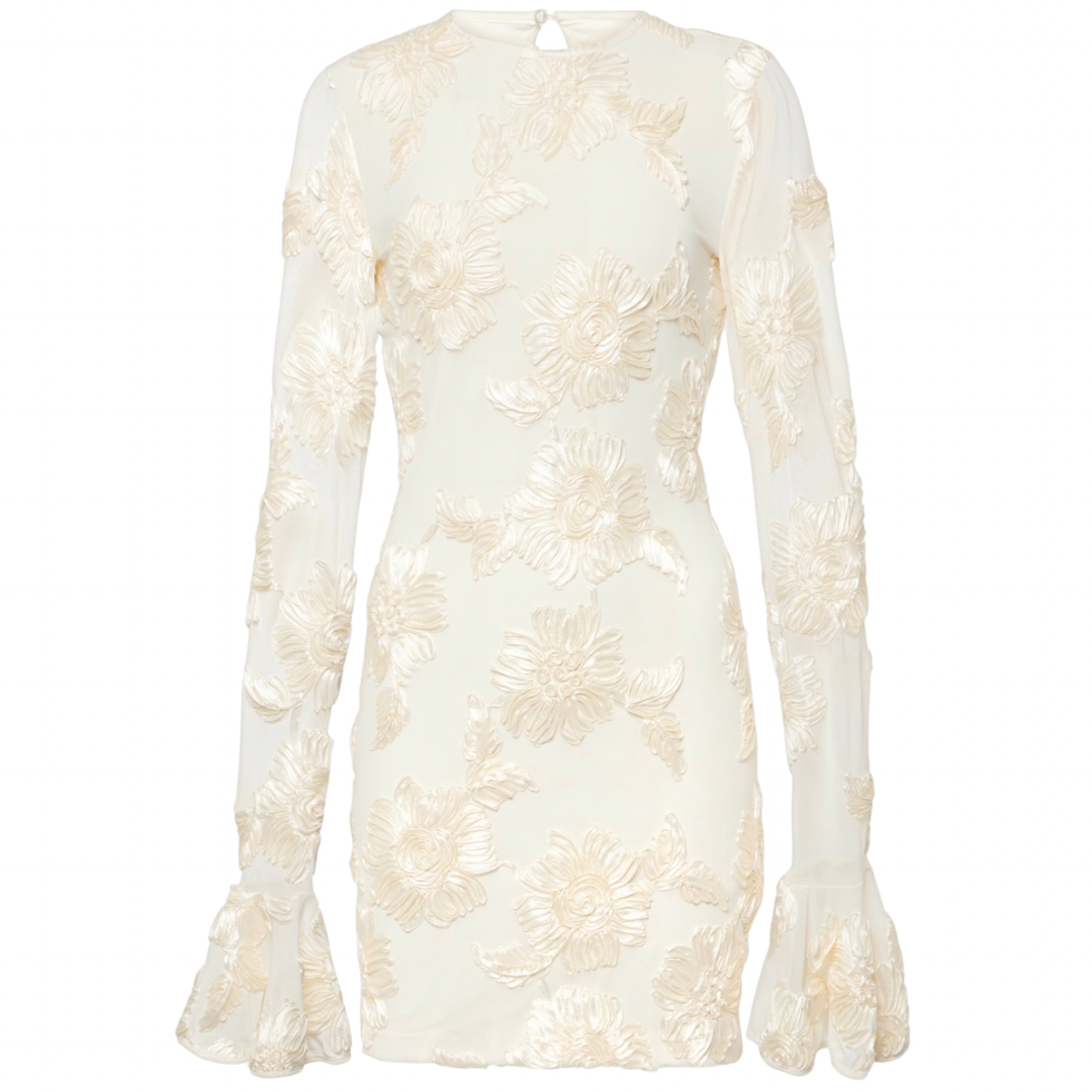 Floral Romance – Besticktes Mini Kleid mit Rückenausschnitt