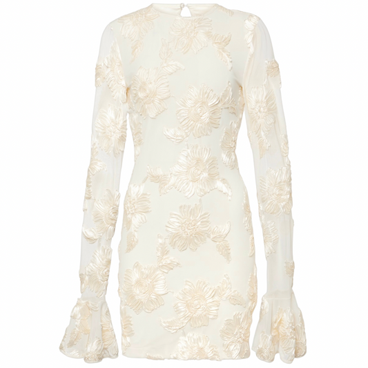 Floral Romance – Besticktes Mini Kleid mit Rückenausschnitt