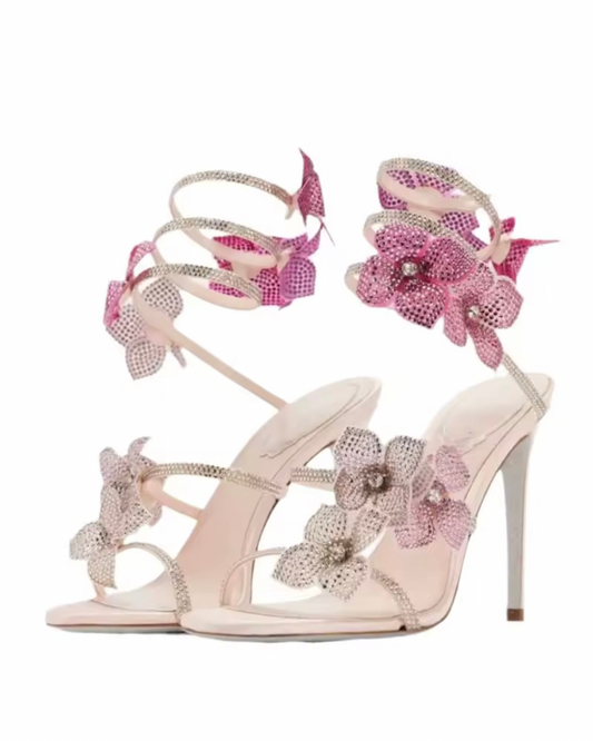 Strass Blumen Stiletto High Heels Sandalen